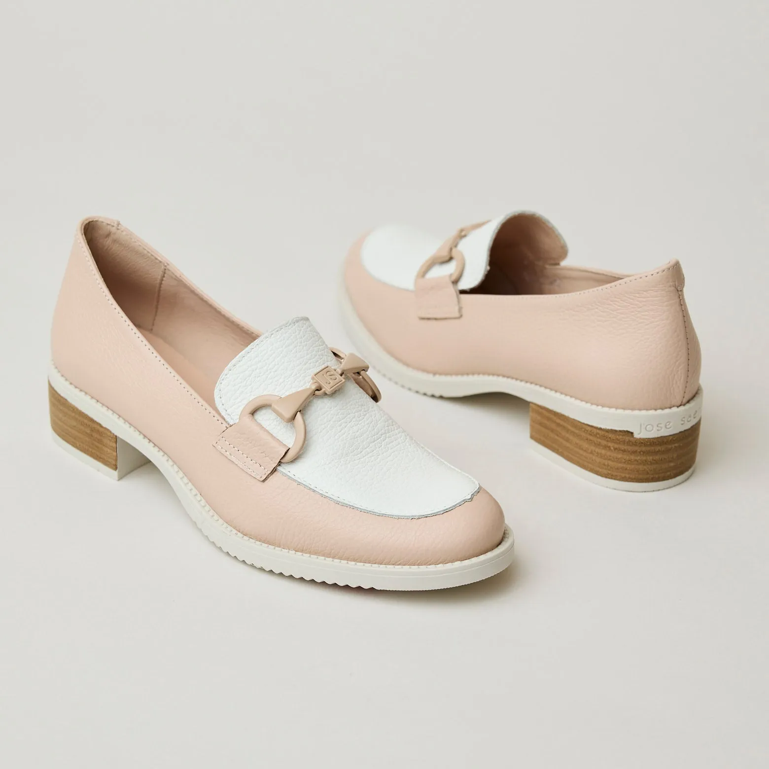 Jose Saenz Pink and White Leather Loafers