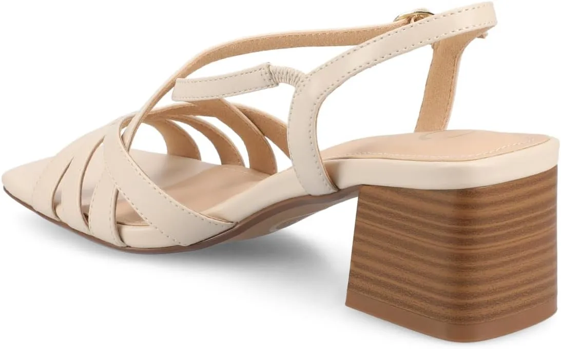 Journee Womens Block heel Cushioned Footbed Shyla Crisscross straps Faux Leather Multi Straps 2-3 inch heel Open Toe