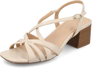 Journee Womens Block heel Cushioned Footbed Shyla Crisscross straps Faux Leather Multi Straps 2-3 inch heel Open Toe