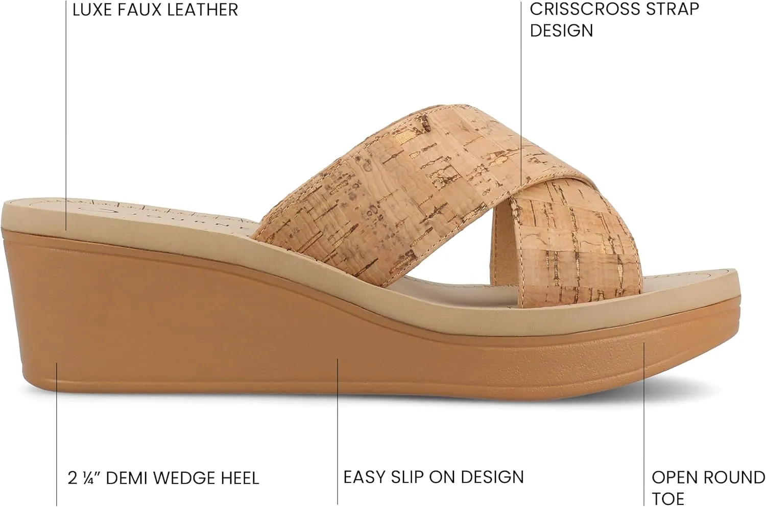 Journee Womens cushioned footbed Faux Leather Sandals Wedge Sandals Biara Crossover Straps Open Toe