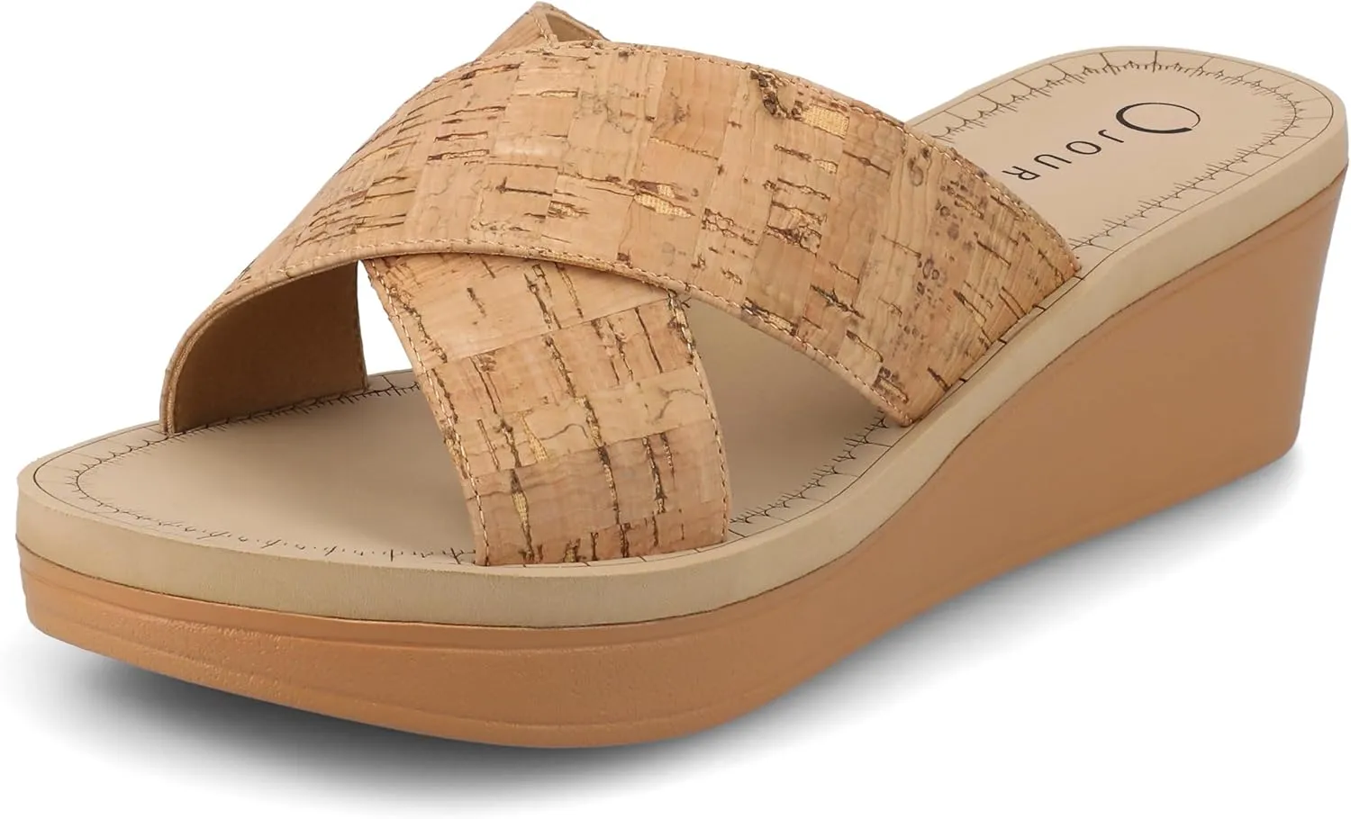 Journee Womens cushioned footbed Faux Leather Sandals Wedge Sandals Biara Crossover Straps Open Toe
