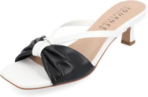 Journee Womens Strappy Bow Slip On Open Square Toe Stiletto Low Kitten Heel Padded Slide Starling Pumps