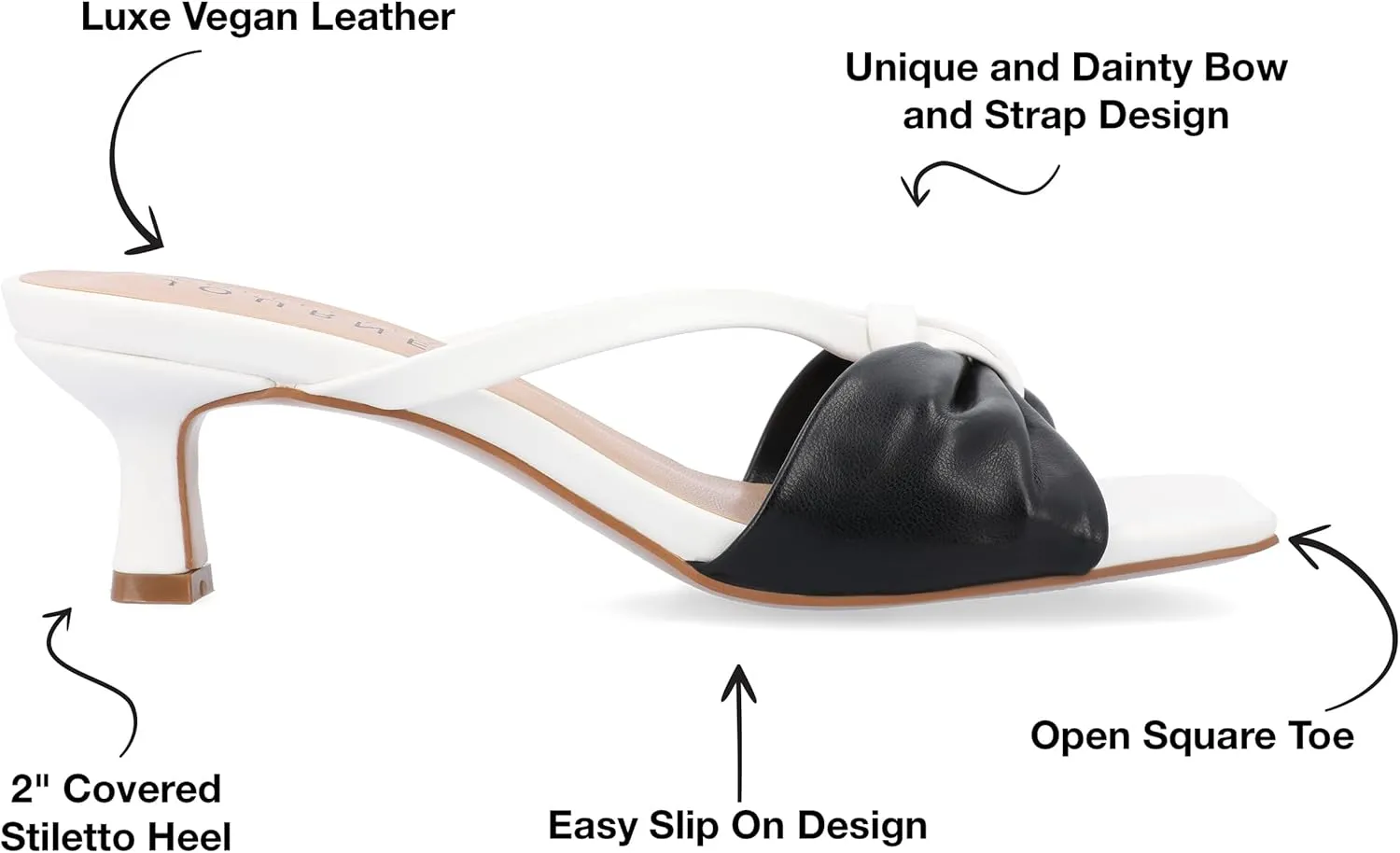 Journee Womens Strappy Bow Slip On Open Square Toe Stiletto Low Kitten Heel Padded Slide Starling Pumps