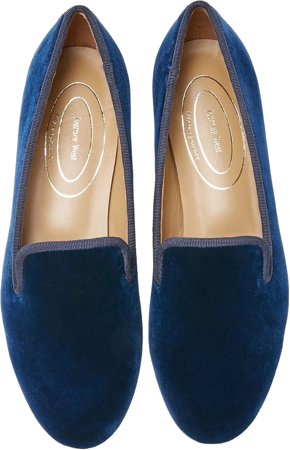 Journey West Women's Velvet Loafer Flat with Embroidery Smoking Slippers Slip on Shoes for Women Plain Navy Blue US 8.5