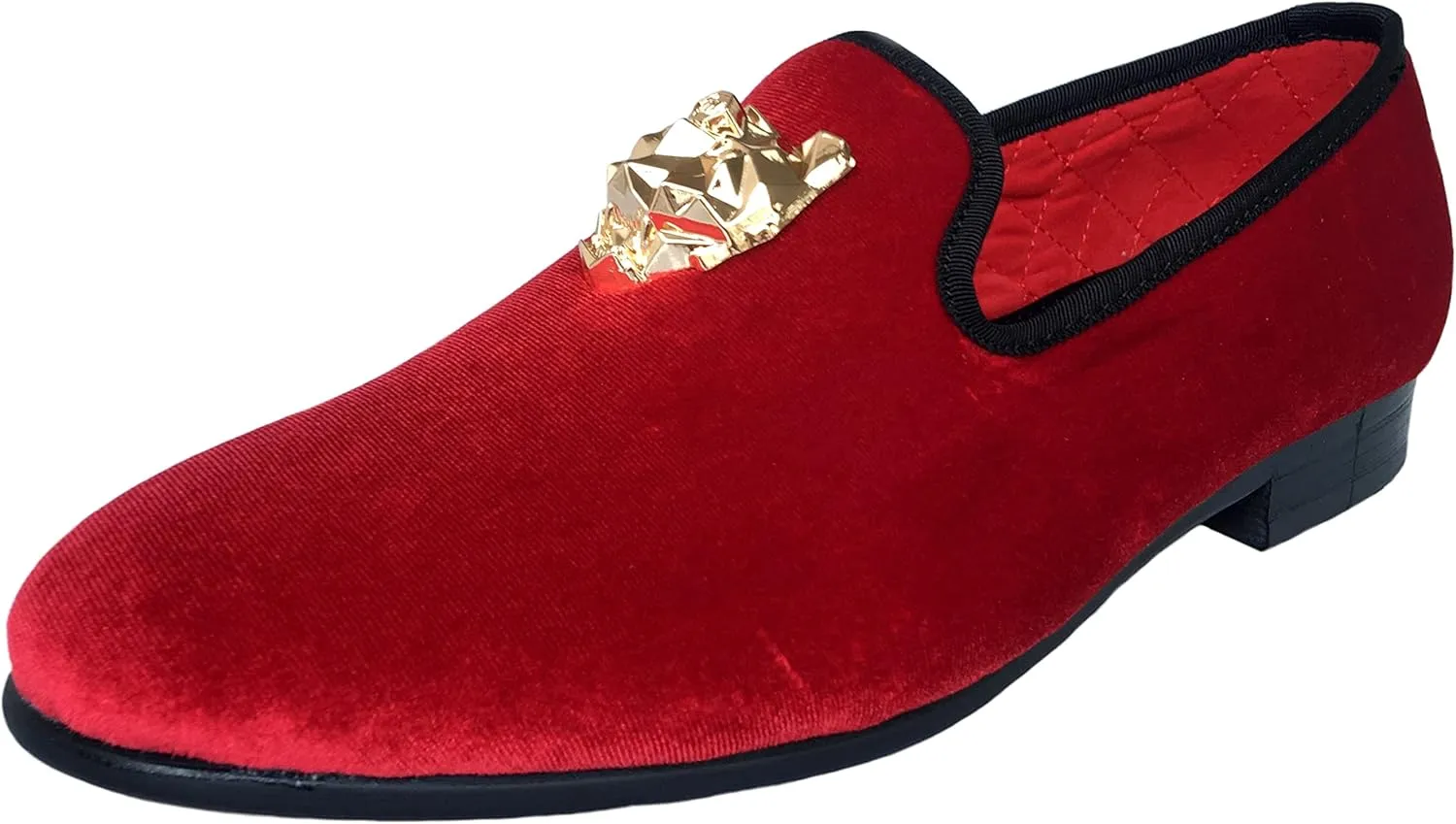 Justar Men's Velvet Loafers Slip-on Dress Shoes with Gold Buckle Penny Loafer Red Slippers Flats