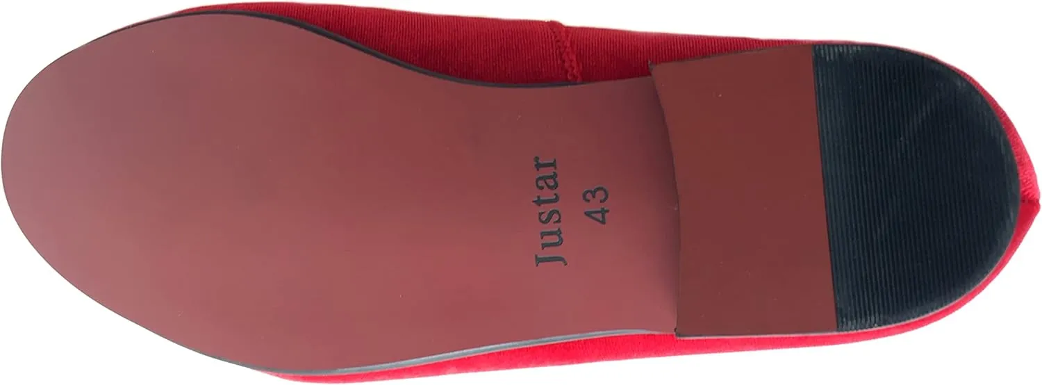 Justar Men's Velvet Loafers Slip-on Dress Shoes with Gold Buckle Penny Loafer Red Slippers Flats