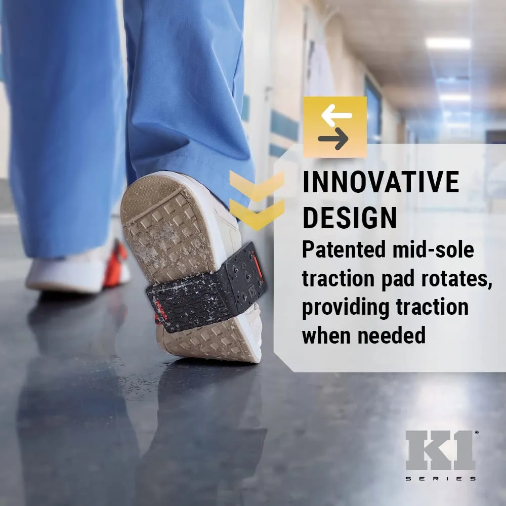 K1 Mid-Sole Ice Cleats - Rotatable Traction Aids For Flat Shoes - Indoor/Outdoor, Climbing, Driving - Slim Profile - Orange