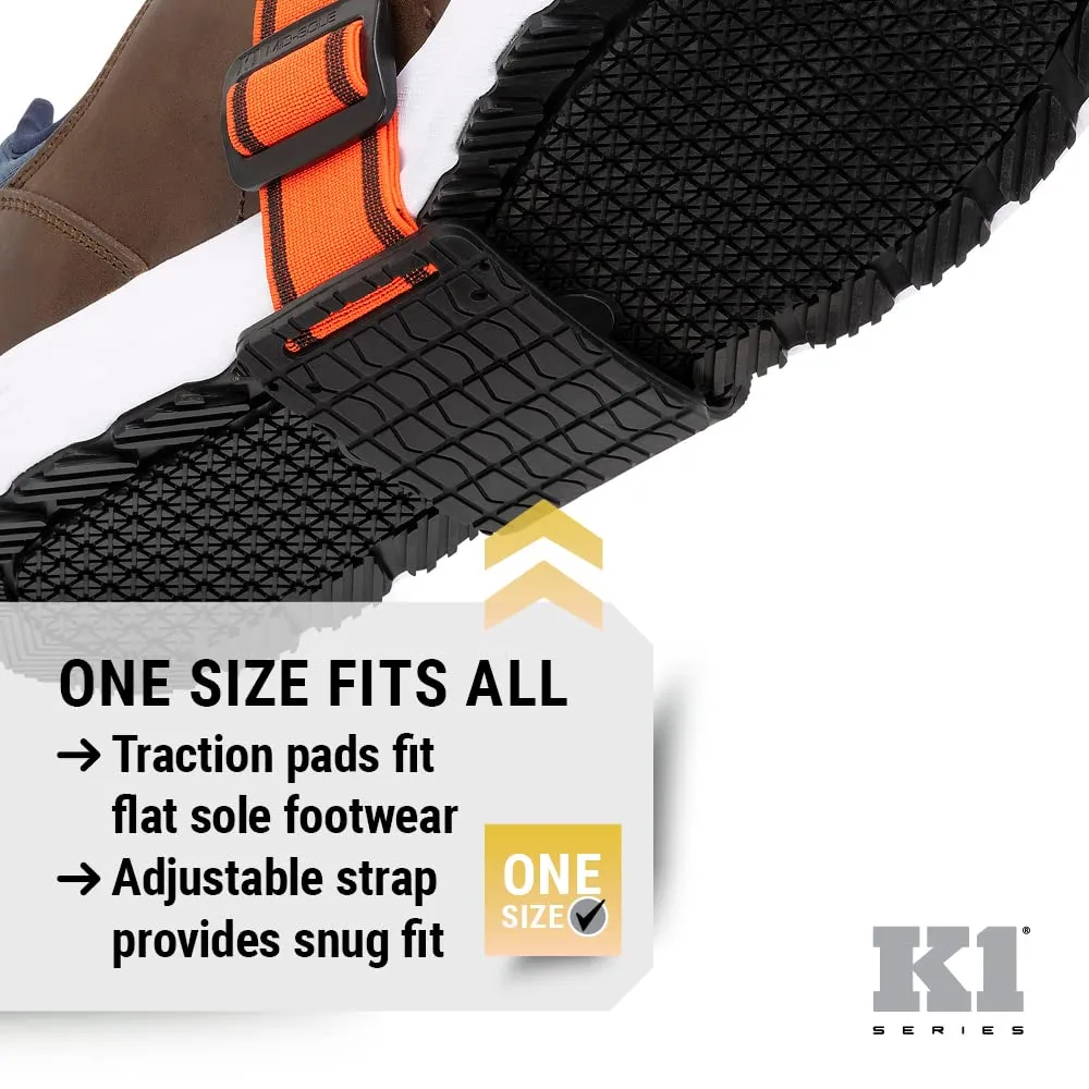 K1 Mid-Sole Ice Cleats - Rotatable Traction Aids For Flat Shoes - Indoor/Outdoor, Climbing, Driving - Slim Profile - Orange