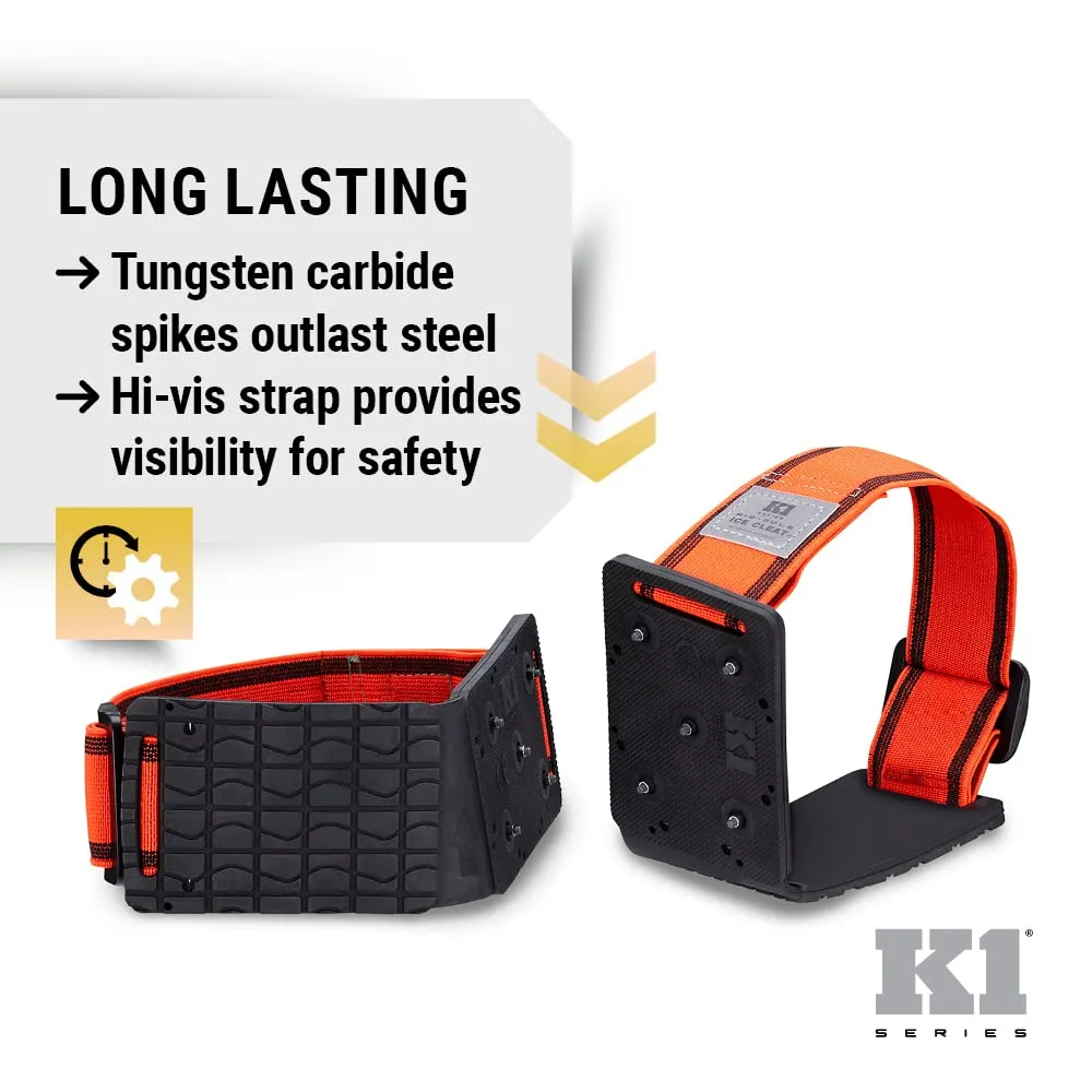 K1 Mid-Sole Ice Cleats - Rotatable Traction Aids For Flat Shoes - Indoor/Outdoor, Climbing, Driving - Slim Profile - Orange