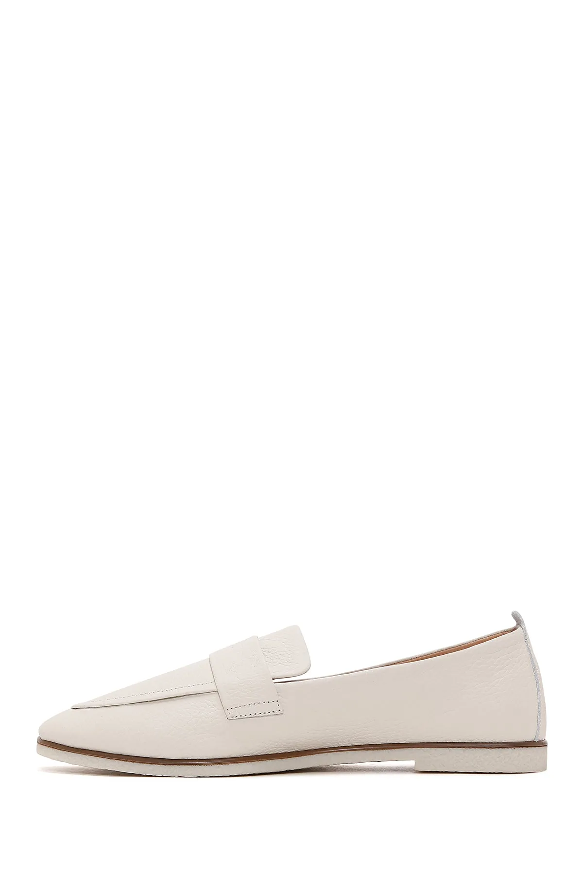Kadın Bej Deri Maskülen Loafer