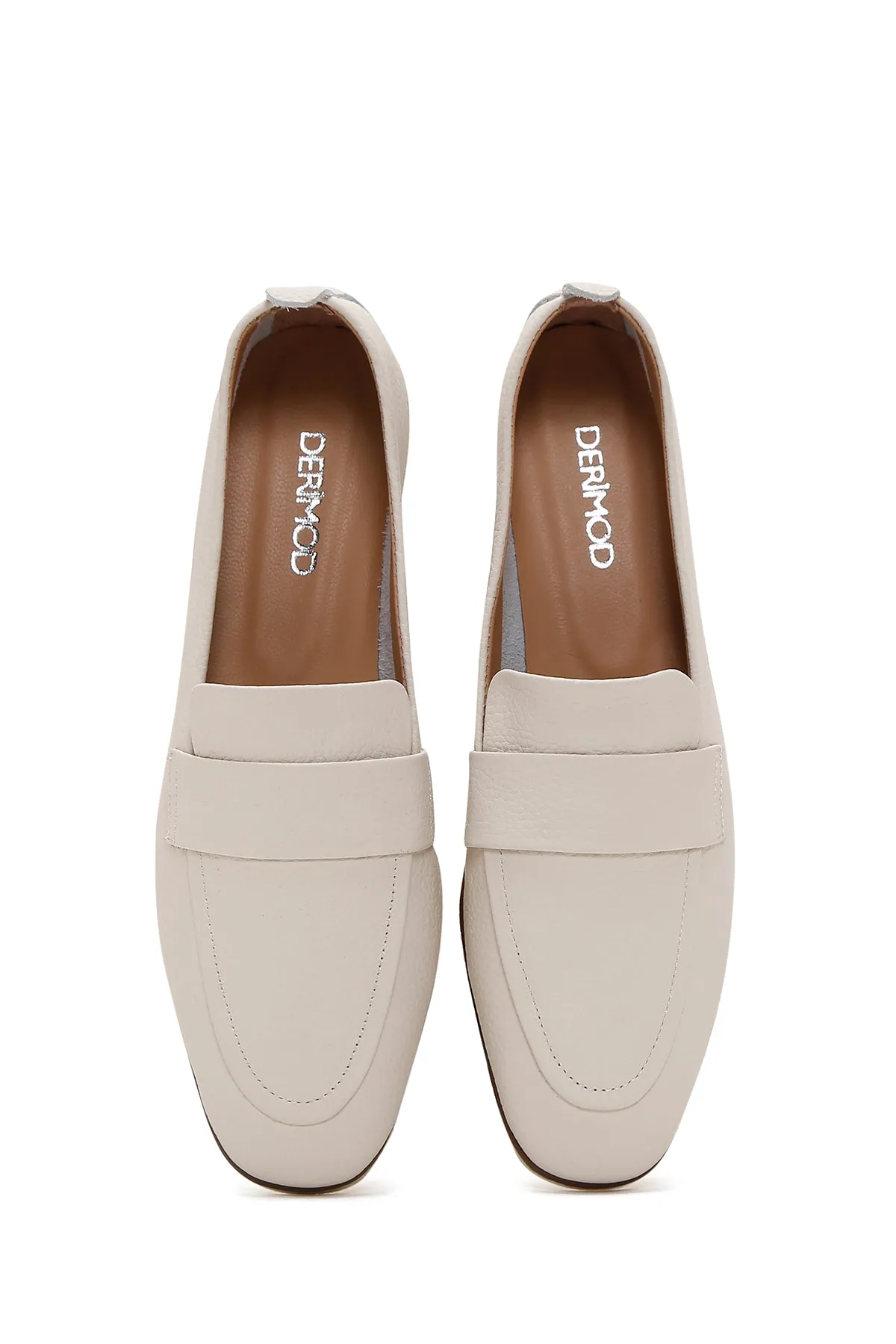 Kadın Bej Deri Maskülen Loafer