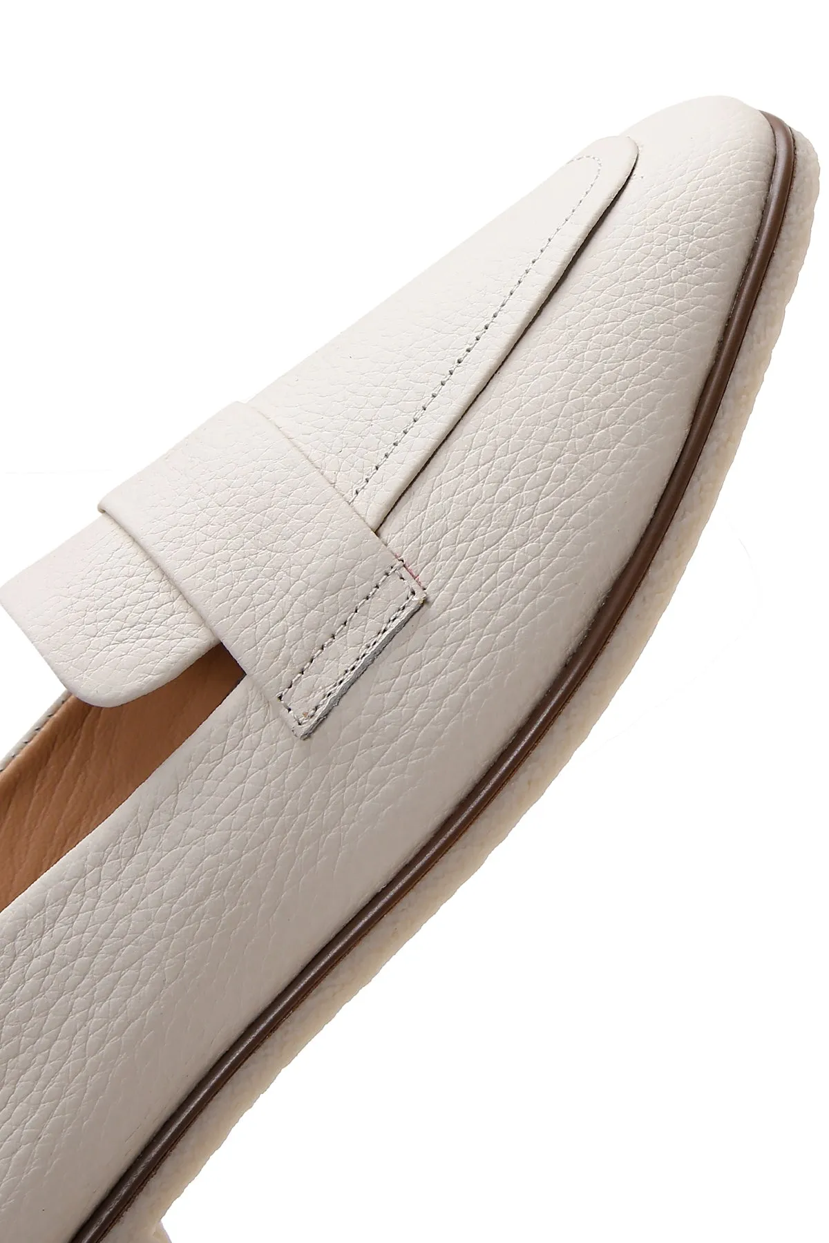 Kadın Bej Deri Maskülen Loafer