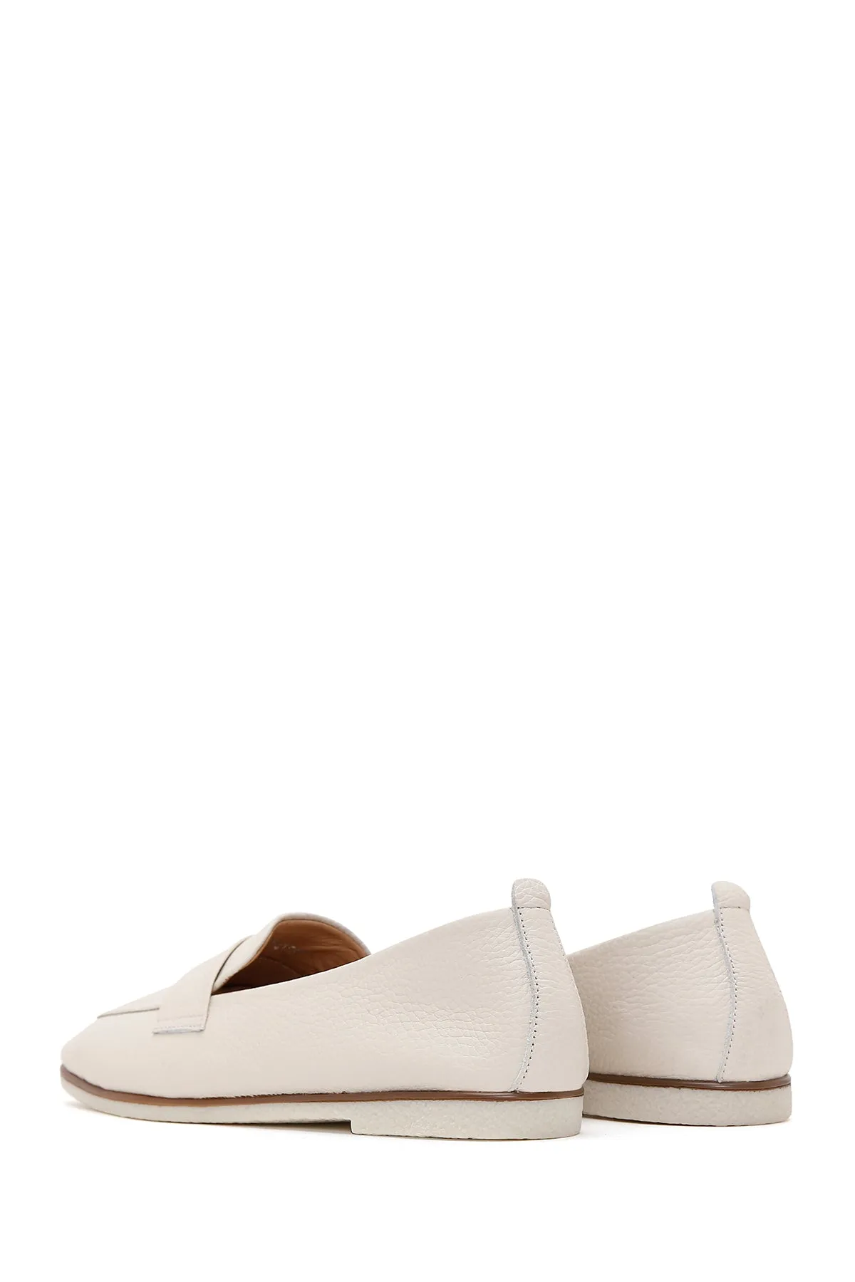 Kadın Bej Deri Maskülen Loafer