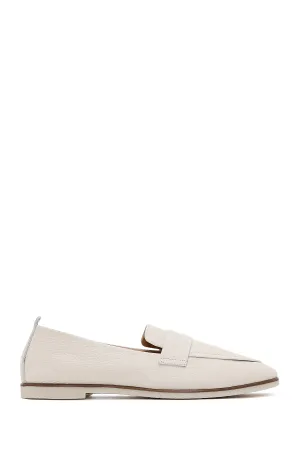 Kadın Bej Deri Maskülen Loafer