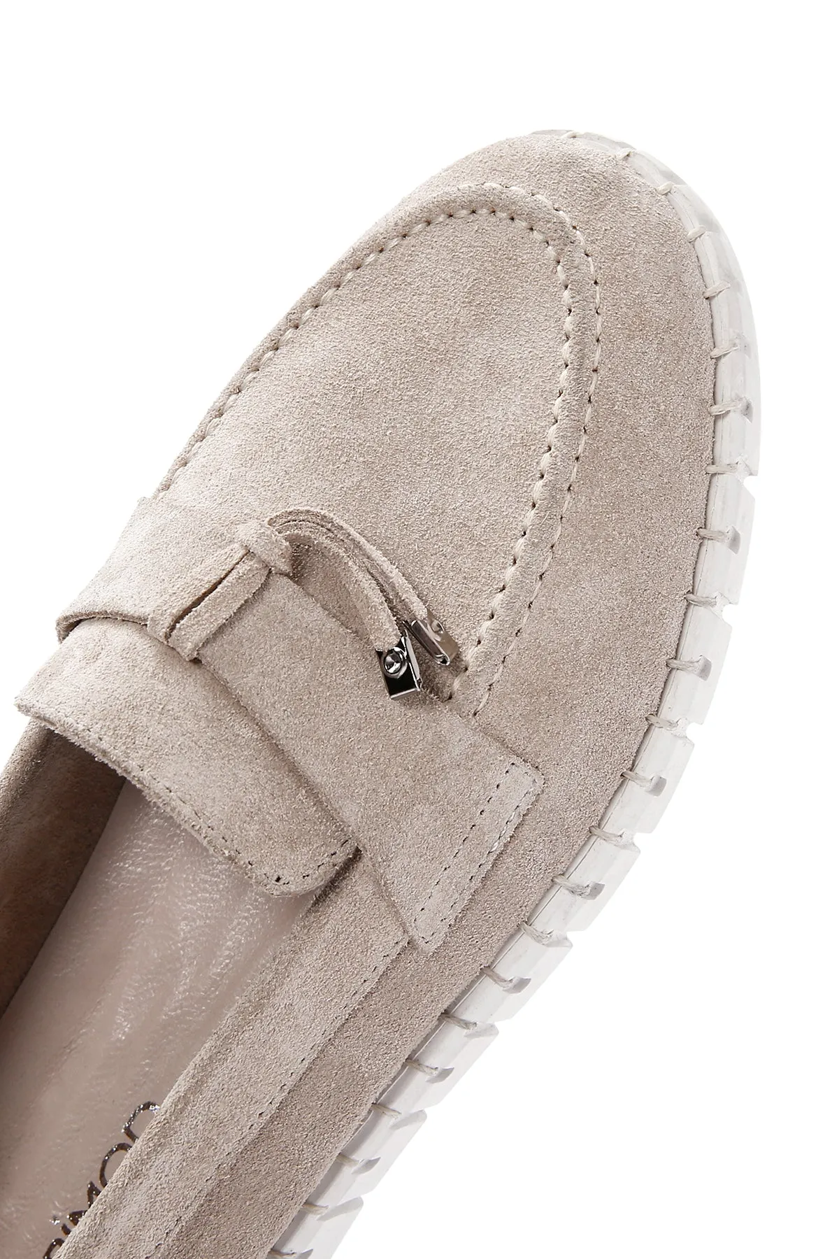 Kadın Bej Süet Deri Comfort Loafer