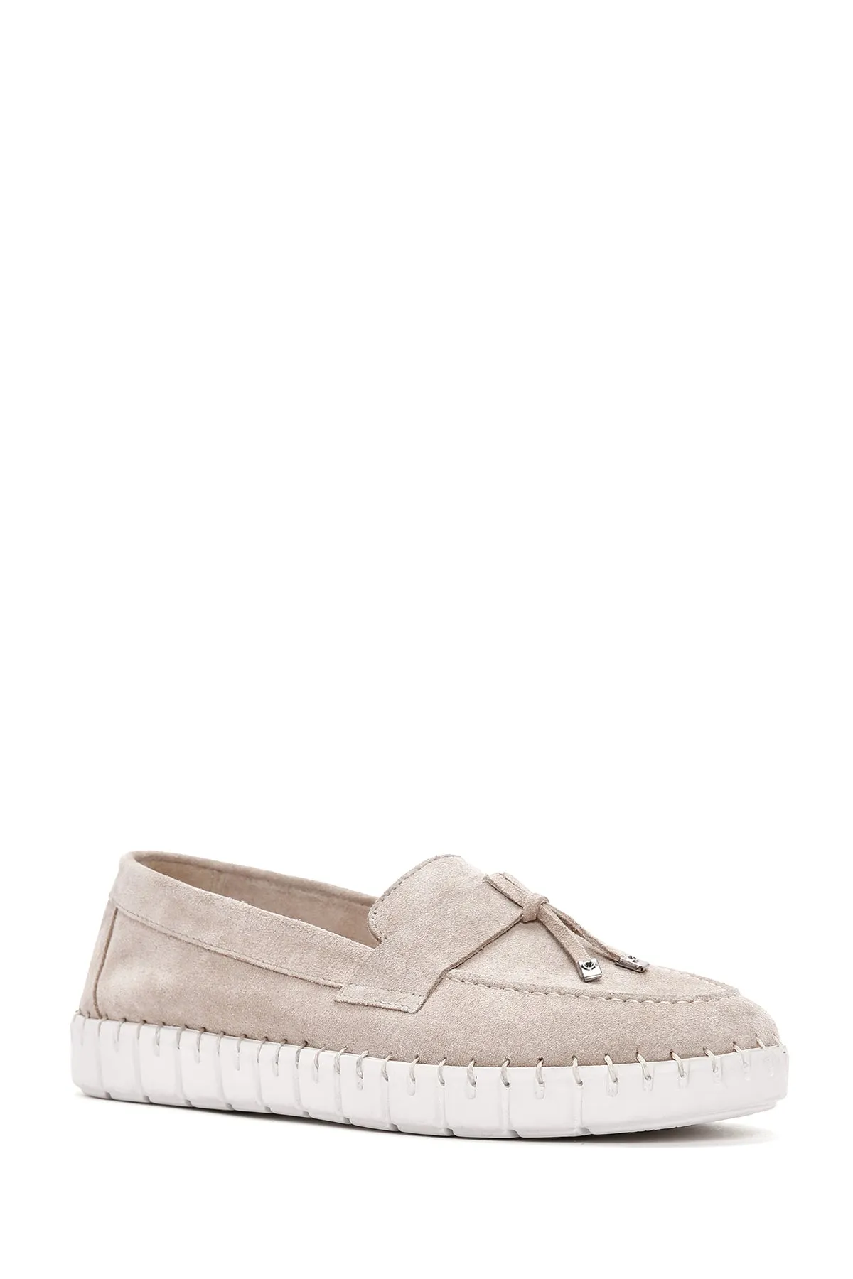 Kadın Bej Süet Deri Comfort Loafer