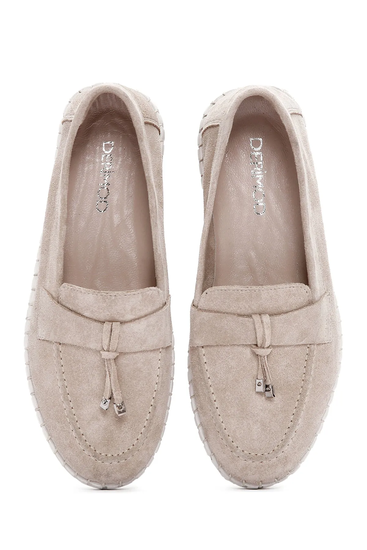 Kadın Bej Süet Deri Comfort Loafer