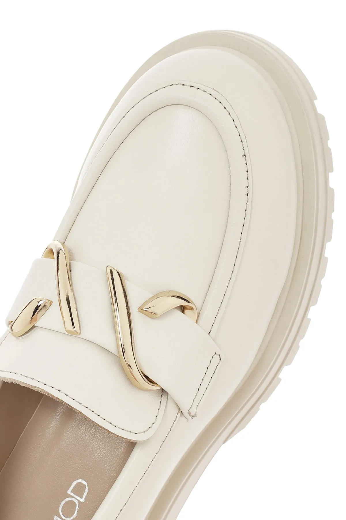 Kadın Krem Deri Maskülen Loafer