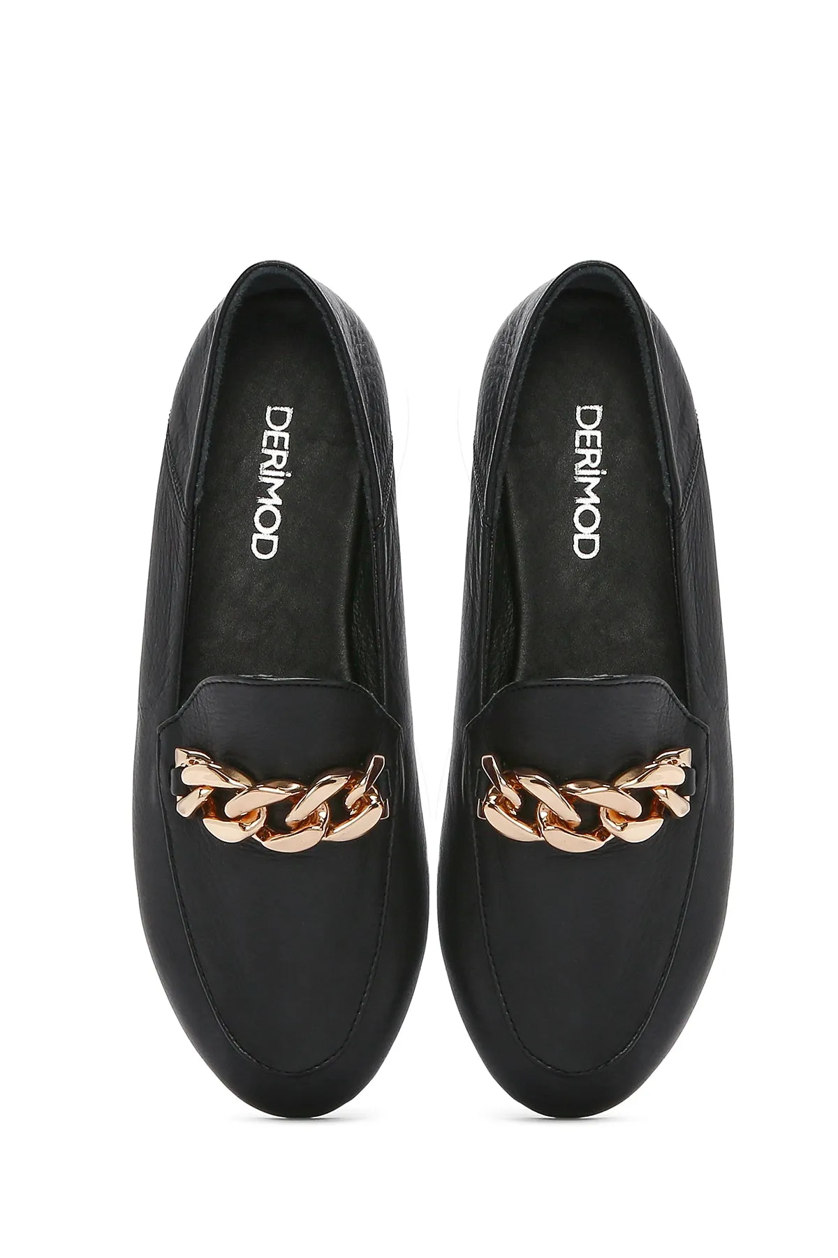 Kadın Siyah Deri Maskülen Loafer