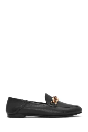 Kadın Siyah Deri Maskülen Loafer