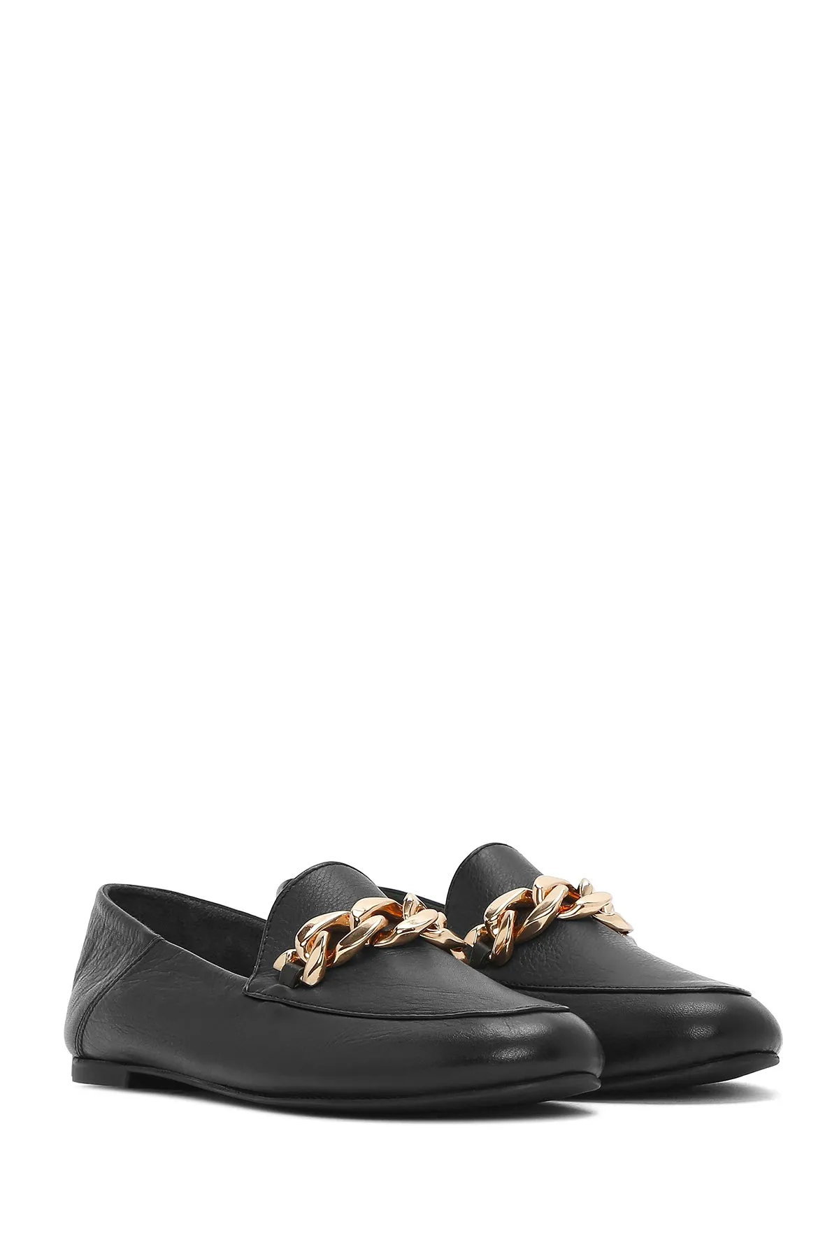 Kadın Siyah Deri Maskülen Loafer