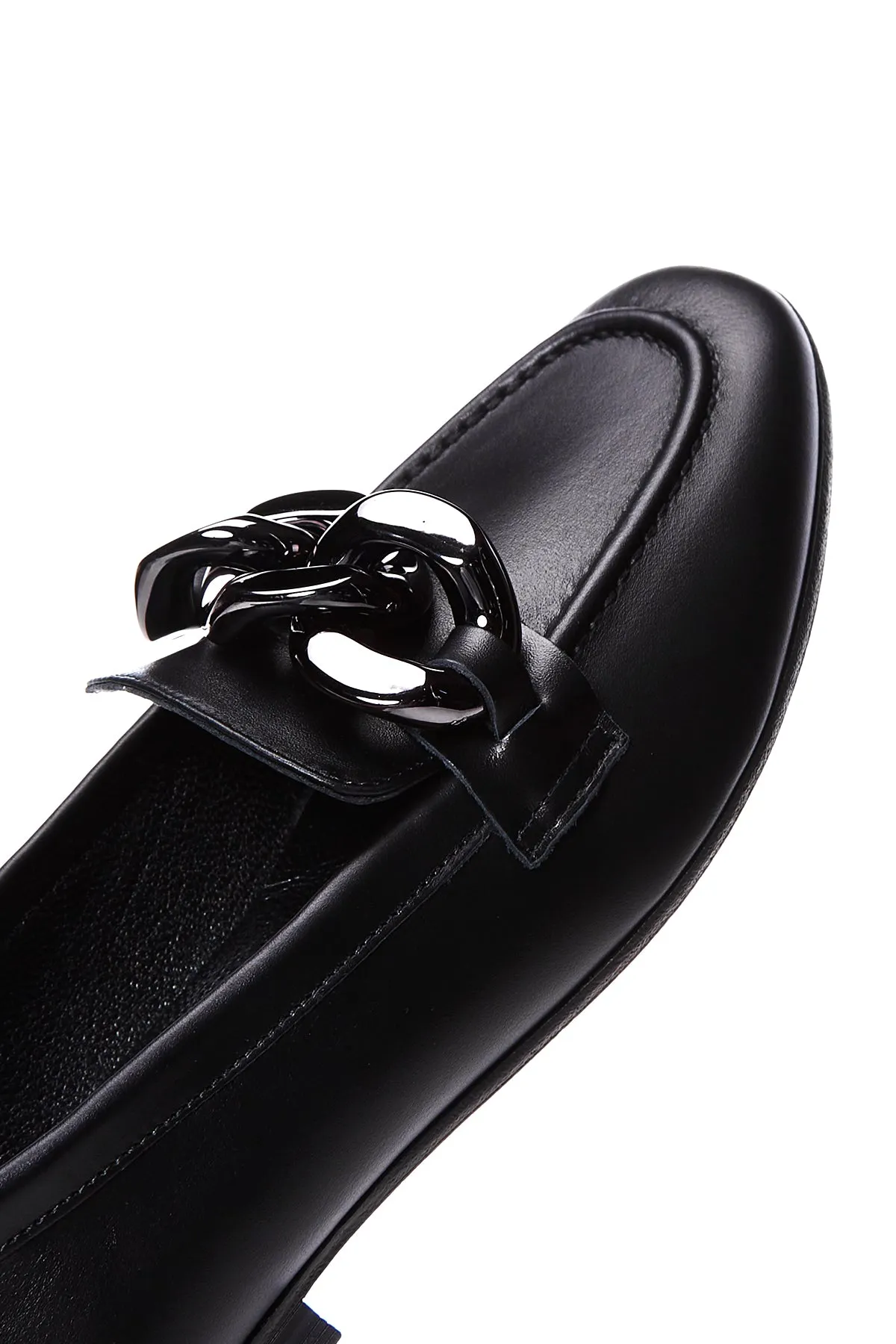 Kadın Siyah Deri Tokalı Loafer