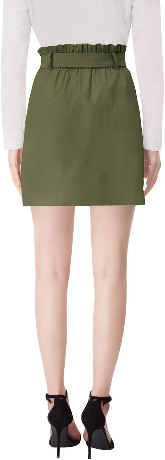 KANCY KOLE Women's Casual High Waist A Line Skirt Paper Bag Elastic Waist Short Skirt with Pockets S-XXL