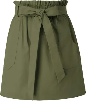 KANCY KOLE Women's Casual High Waist A Line Skirt Paper Bag Elastic Waist Short Skirt with Pockets S-XXL