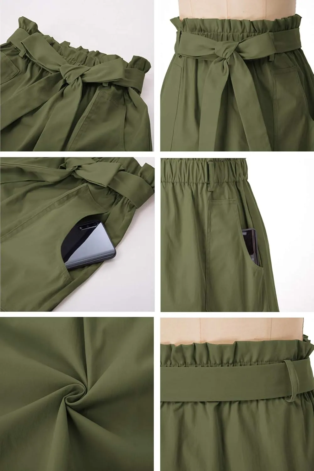 KANCY KOLE Women's Casual High Waist A Line Skirt Paper Bag Elastic Waist Short Skirt with Pockets S-XXL