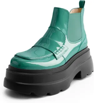 KaroNairy Platform Ankle Boots for Women Chelsea Boots Round Toe Chunky Heel Slip on Lug Sole Short Boots Black