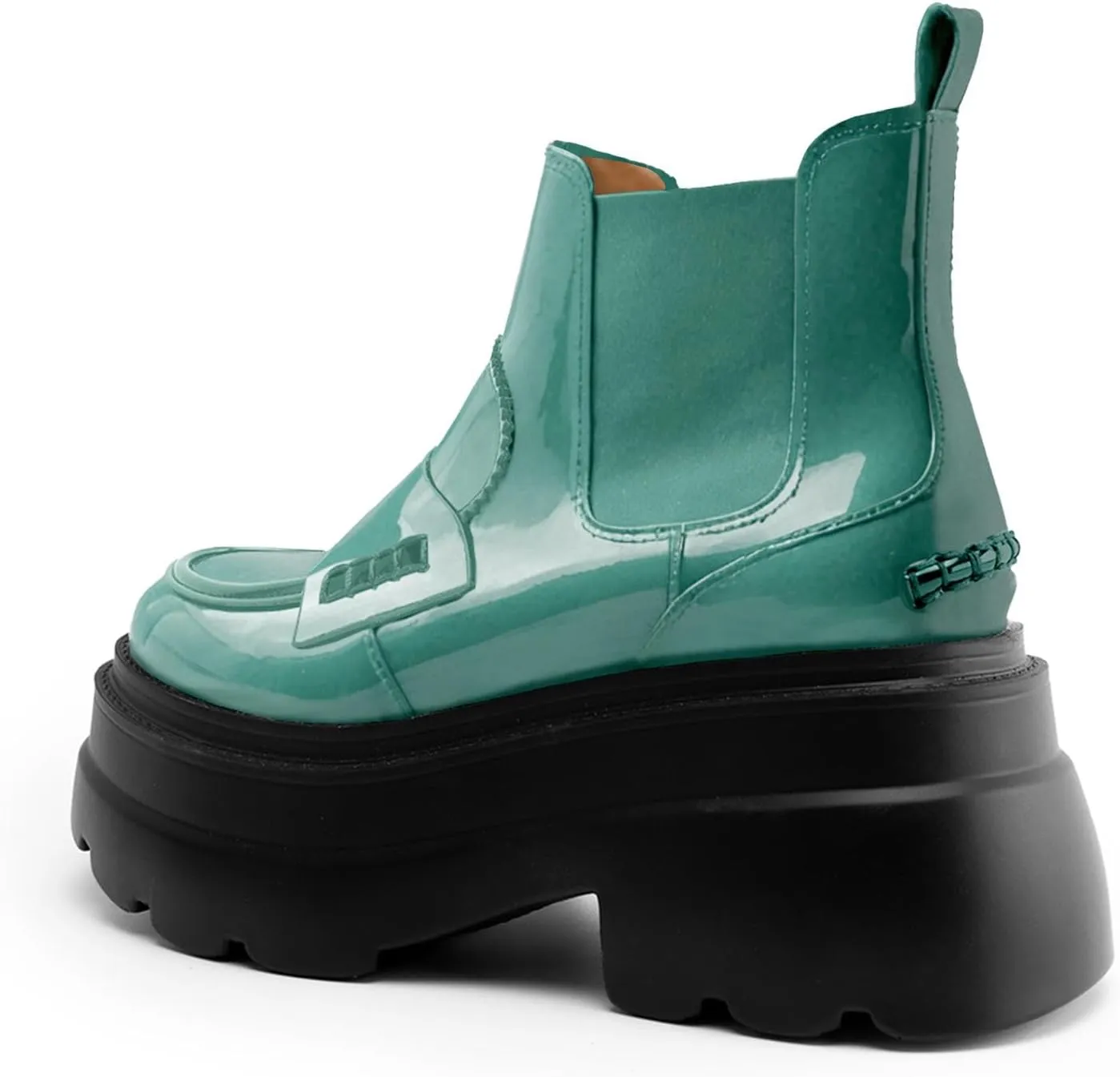 KaroNairy Platform Ankle Boots for Women Chelsea Boots Round Toe Chunky Heel Slip on Lug Sole Short Boots Black