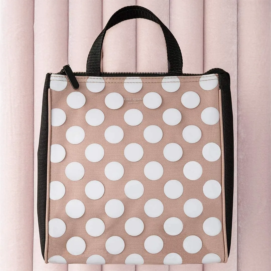 Kate Spade New York Cute Lunch Bag for Women, Large Capacity Adult Lunch Tote with Silver Thermal Insulated Interior Lining and Storage Pocket (Jumbo Dot)