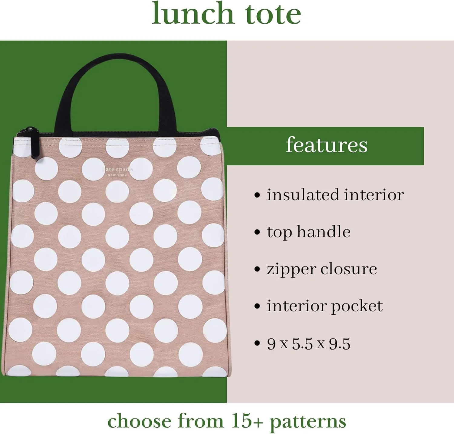 Kate Spade New York Cute Lunch Bag for Women, Large Capacity Adult Lunch Tote with Silver Thermal Insulated Interior Lining and Storage Pocket (Jumbo Dot)