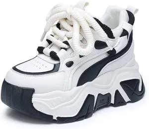 KCTRFSJ Women's Lace-up Chunky Platform Casual Sneakers,Fashion Round Toe Low Top Breathable Dad Shoes,Comfortable Non-Slip Height Increase Sport Shoes