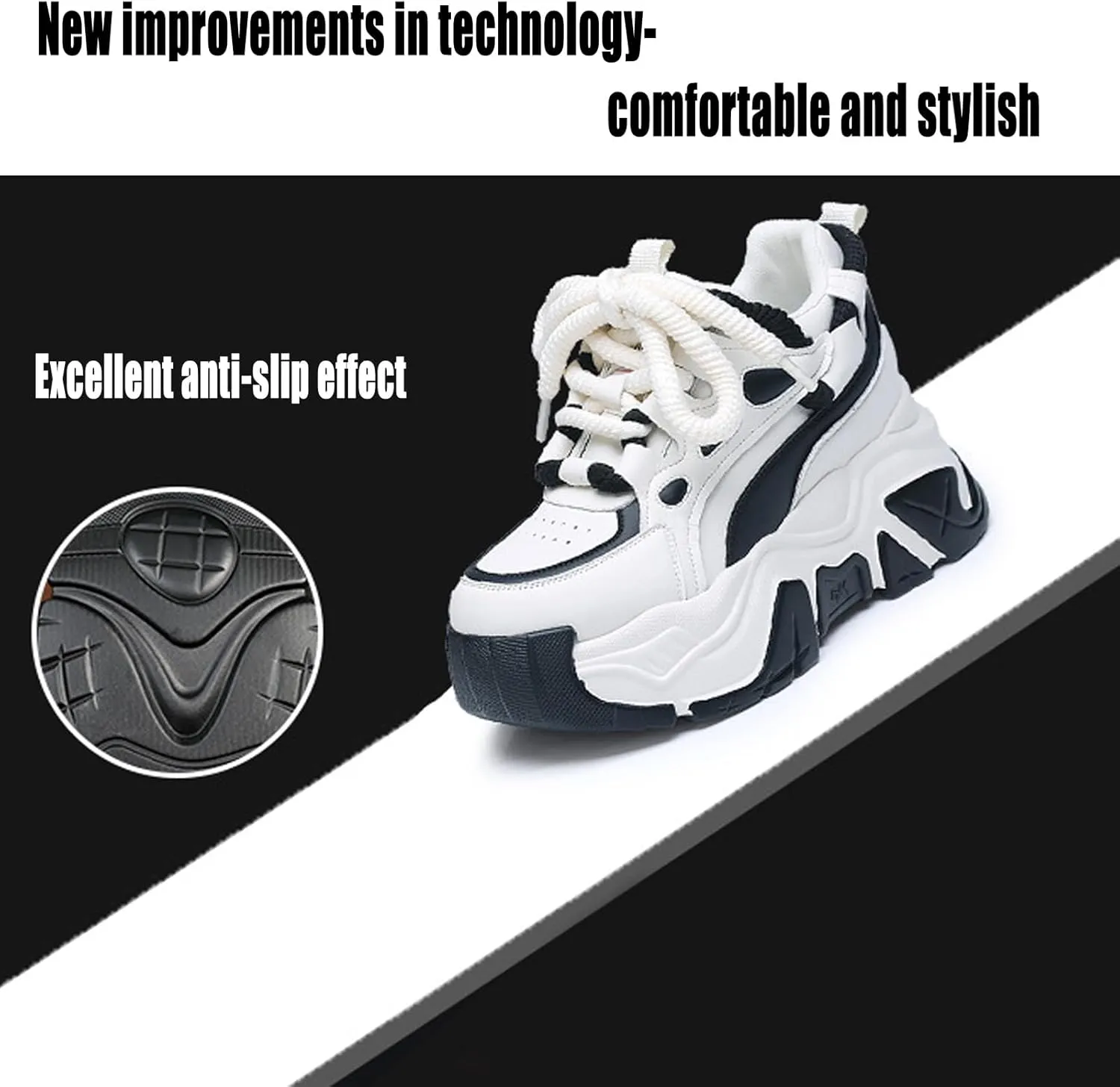 KCTRFSJ Women's Lace-up Chunky Platform Casual Sneakers,Fashion Round Toe Low Top Breathable Dad Shoes,Comfortable Non-Slip Height Increase Sport Shoes