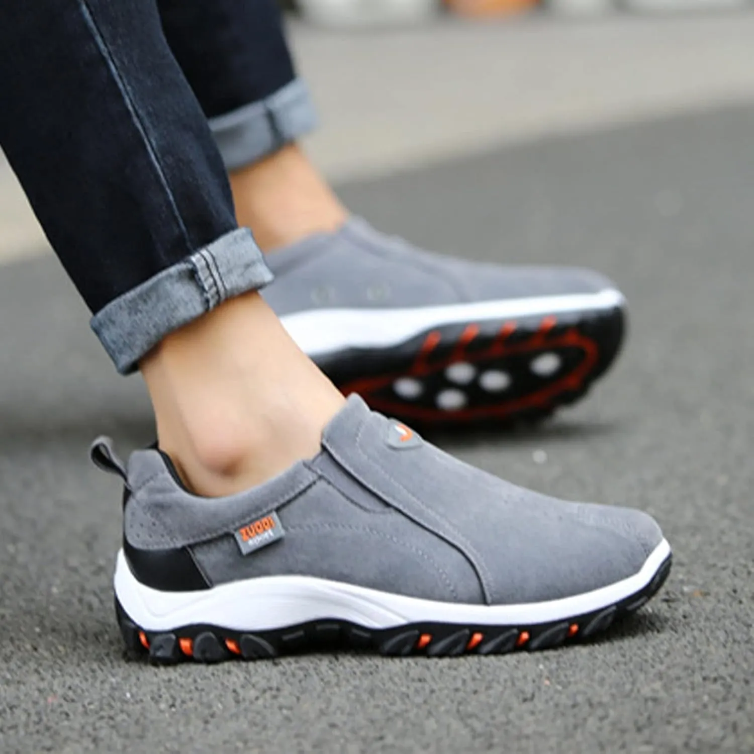 Keilinia Men's Suede Waterproof Hiking Shoes,Outdoors Lightweight Comfy Arch Support Low-top Non-Slip Trekking Slip on Sneakers