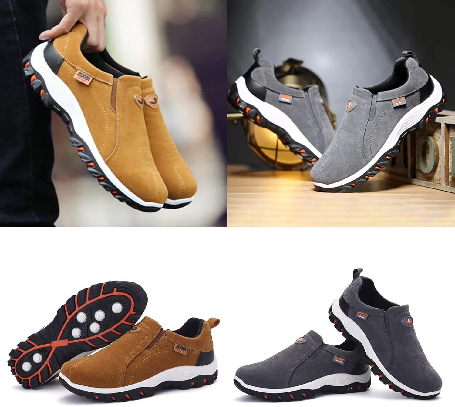Keilinia Men's Suede Waterproof Hiking Shoes,Outdoors Lightweight Comfy Arch Support Low-top Non-Slip Trekking Slip on Sneakers