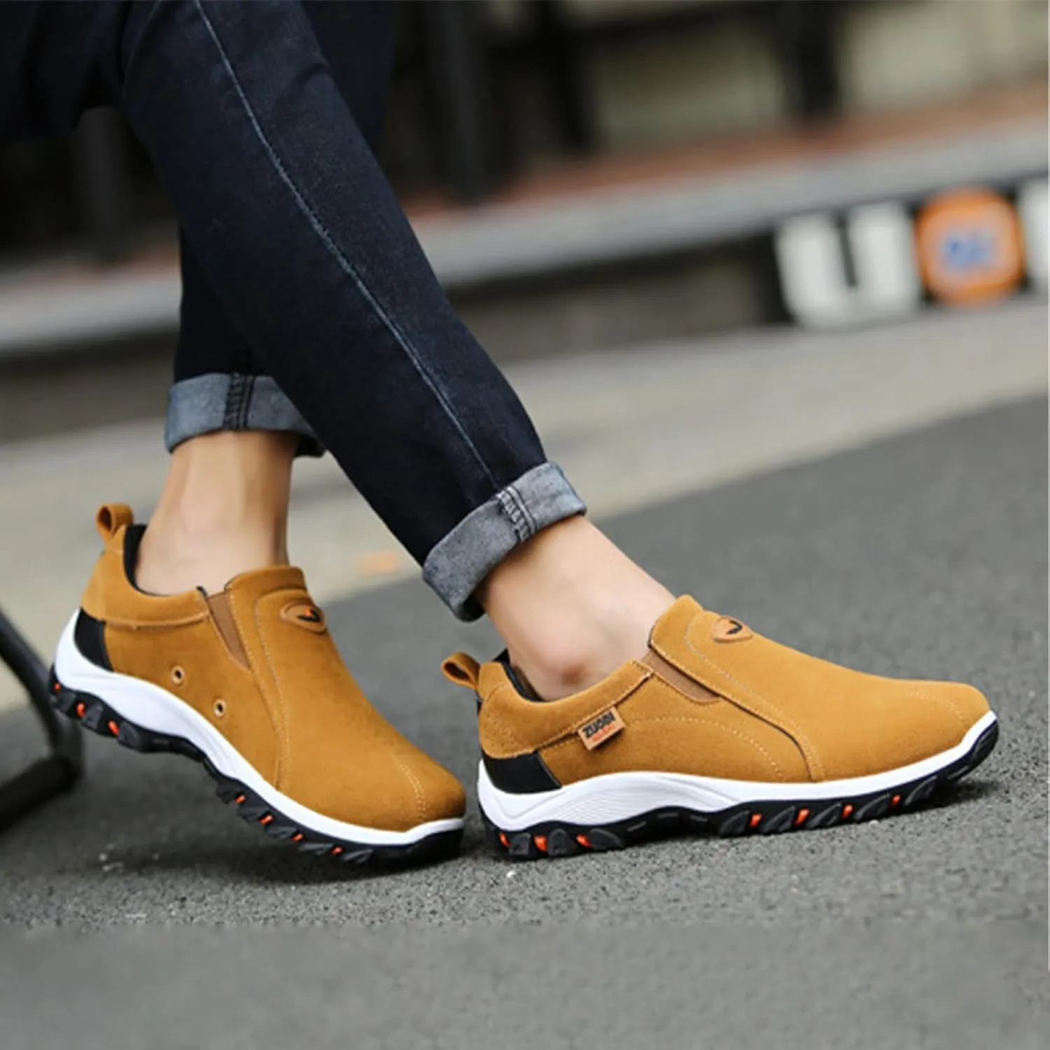 Keilinia Men's Suede Waterproof Hiking Shoes,Outdoors Lightweight Comfy Arch Support Low-top Non-Slip Trekking Slip on Sneakers