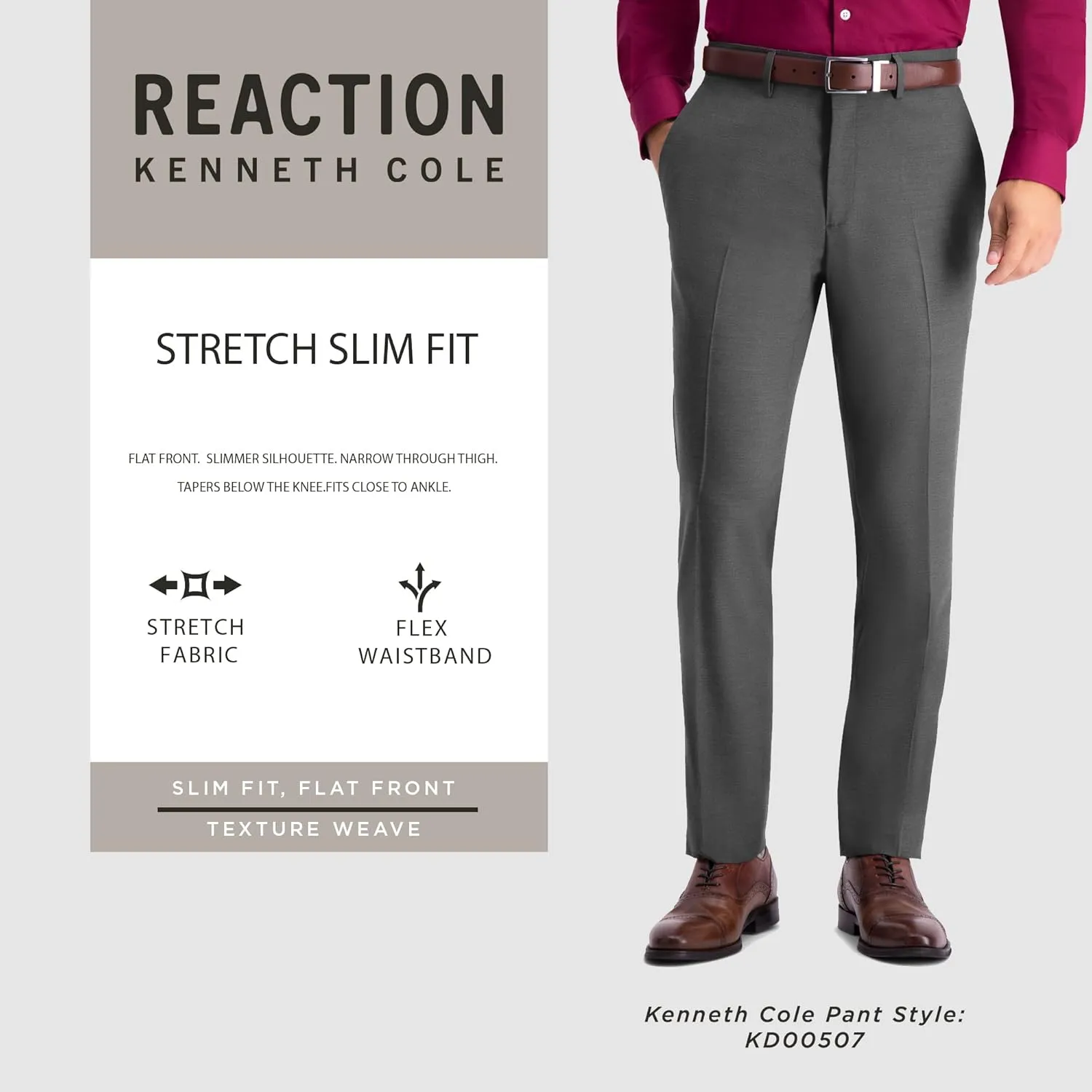 Kenneth Cole REACTION Men's Stretch Weave Slim Fit Dress Pant
