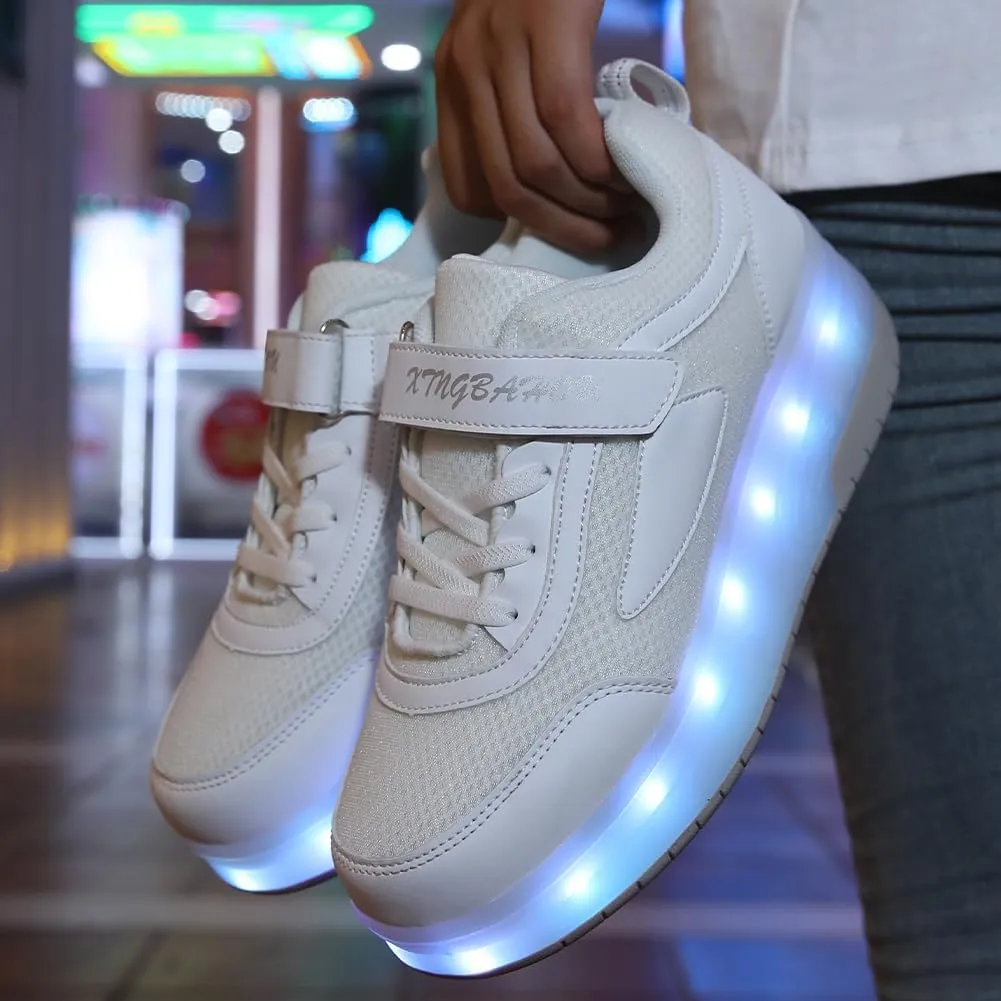 Kids LED Roller Skate Shoes with Double Wheels Rechargeable Retractable Wheels Light Up Sneakers for Christmas Birthday Gifts