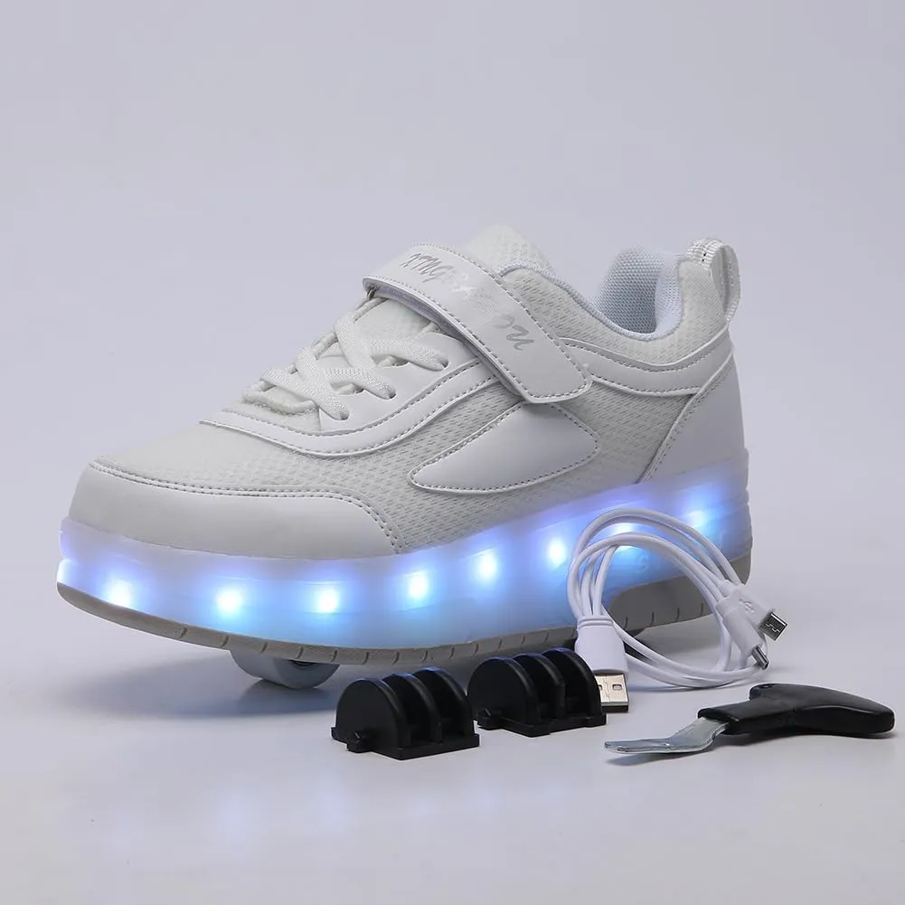 Kids LED Roller Skate Shoes with Double Wheels Rechargeable Retractable Wheels Light Up Sneakers for Christmas Birthday Gifts