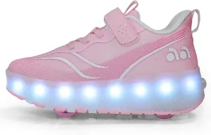 Kids LED Roller Skate Shoes with Double Wheels Rechargeable Retractable Wheels Light Up Sneakers for Christmas Birthday Gifts