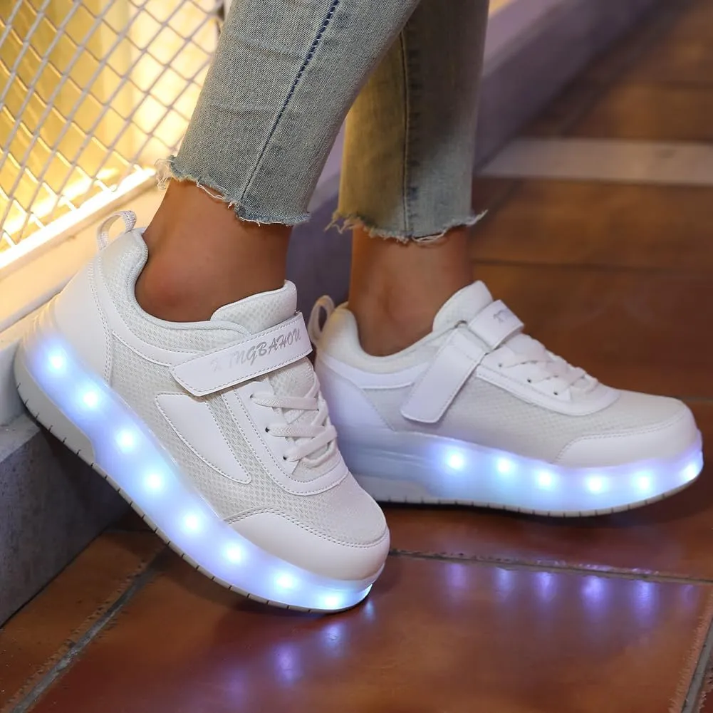 Kids LED Roller Skate Shoes with Double Wheels Rechargeable Retractable Wheels Light Up Sneakers for Christmas Birthday Gifts