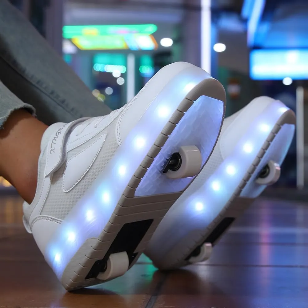 Kids LED Roller Skate Shoes with Double Wheels Rechargeable Retractable Wheels Light Up Sneakers for Christmas Birthday Gifts