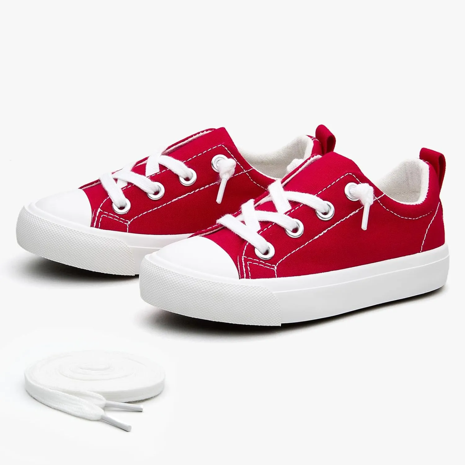 Kids' Low-Top Slip-On Cotton Sneakers, Classic Lace-Up Canvas Shoes for Girls Boys