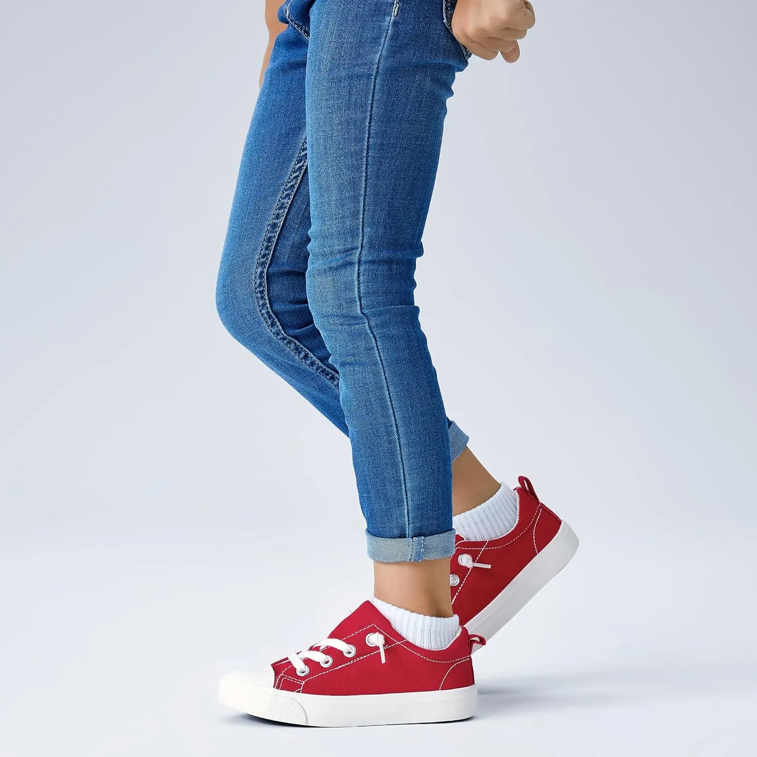 Kids' Low-Top Slip-On Cotton Sneakers, Classic Lace-Up Canvas Shoes for Girls Boys