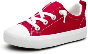 Kids' Low-Top Slip-On Cotton Sneakers, Classic Lace-Up Canvas Shoes for Girls Boys