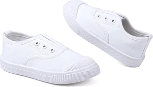 Kids White Shoes Toddlers Canvas Sneakers Slip-on Light Weight Comfortable Causal Running Shoes Skin-Friendly for Boys Girls