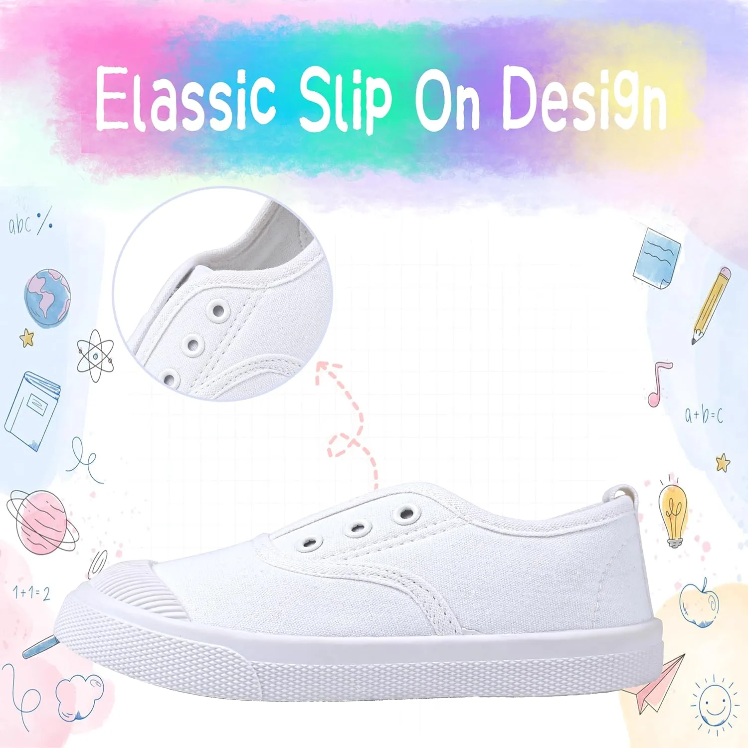 Kids White Shoes Toddlers Canvas Sneakers Slip-on Light Weight Comfortable Causal Running Shoes Skin-Friendly for Boys Girls
