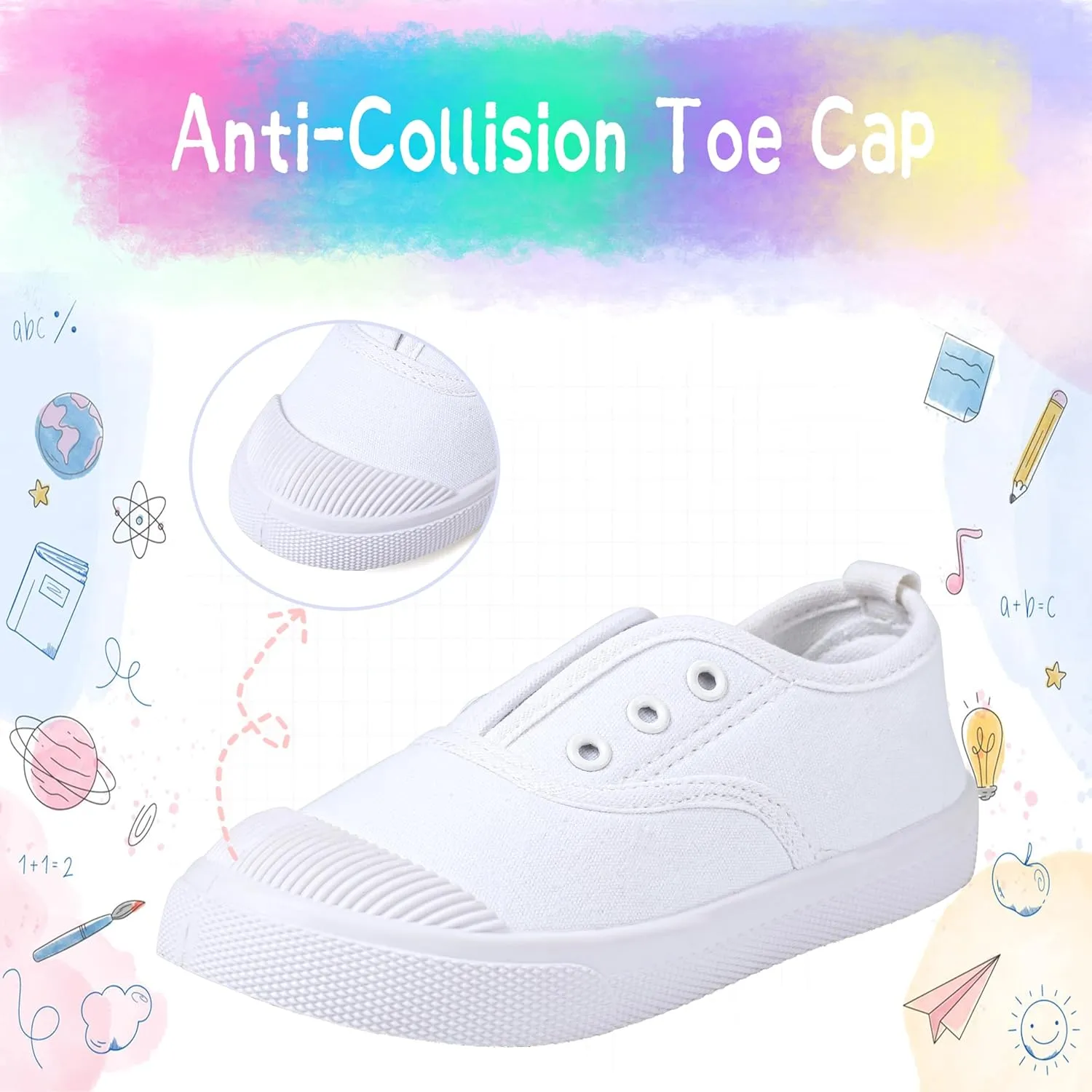 Kids White Shoes Toddlers Canvas Sneakers Slip-on Light Weight Comfortable Causal Running Shoes Skin-Friendly for Boys Girls